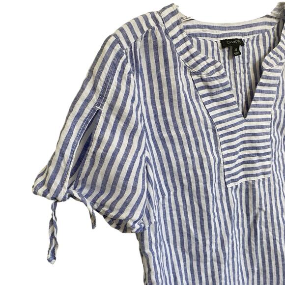Talbots Linen White blue stripe tie sleeve top SIze XS - Picture 8 of 10